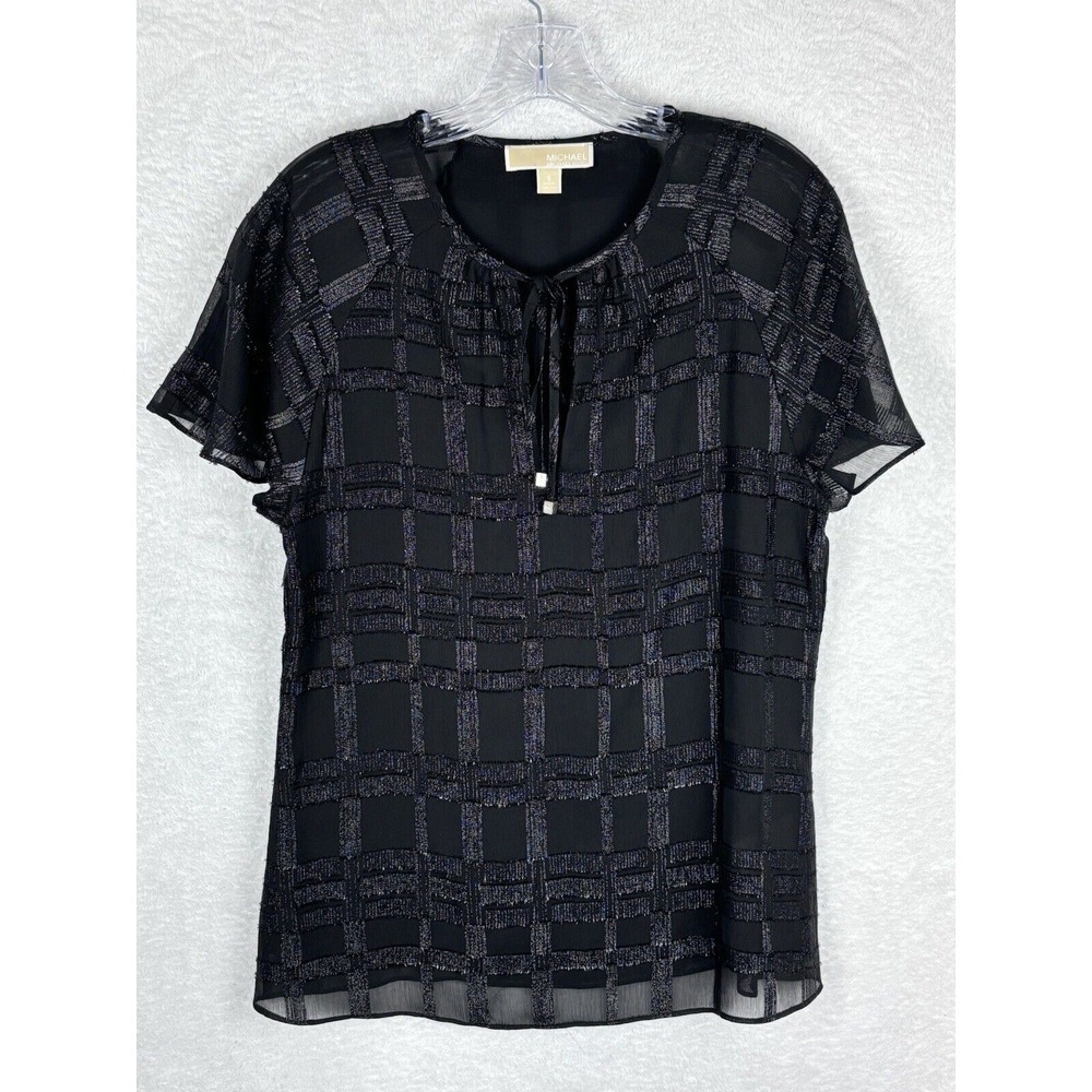 MICHAEL KORS Women' Blouse‎ Metallic Designs W Tassel Black Size S